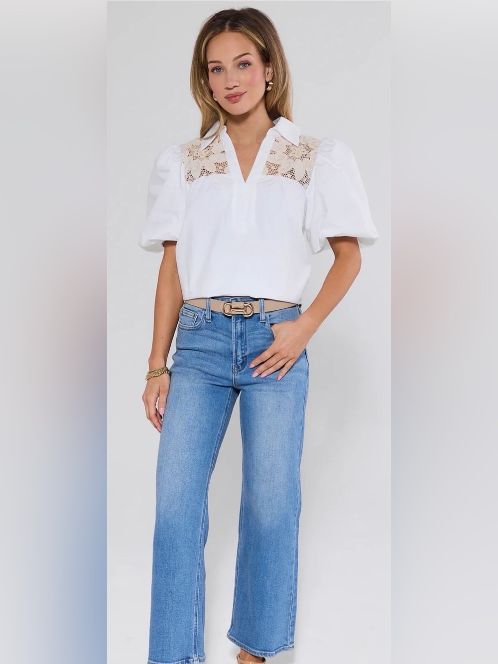 Avara Size M Penelope White Crochet Lace Top